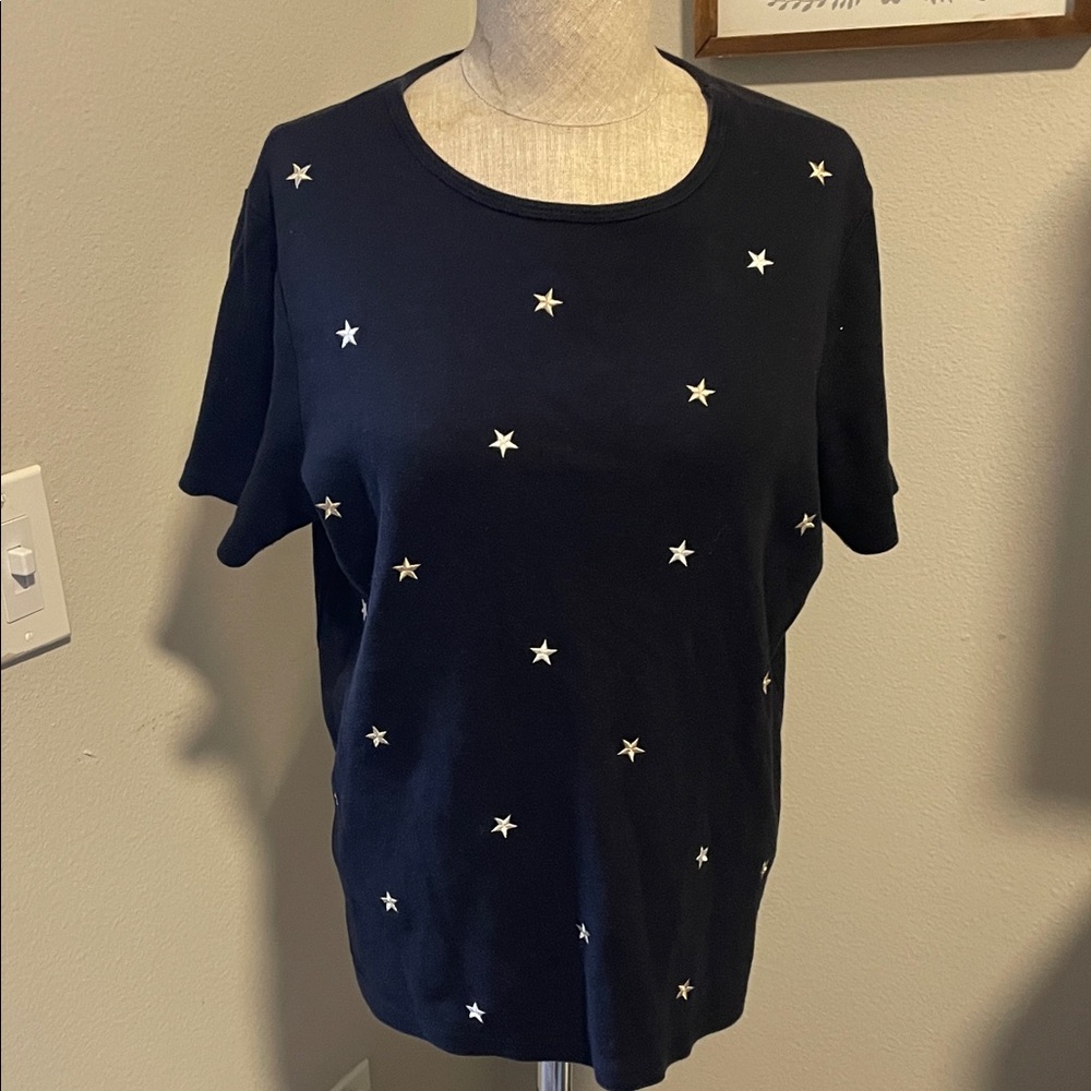 croft and barrow Women's black Star Print Top